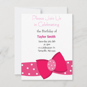 Invitación de cumpleaños de Punto de Polka Rosa