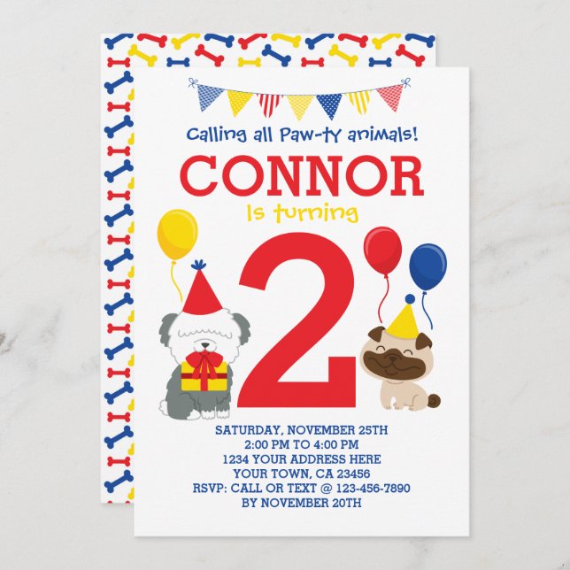 Invitación de cumpleaños de Puppy (Anverso / Reverso)
