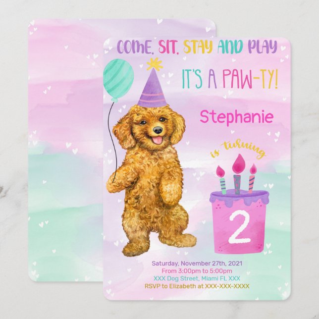 Invitación de cumpleaños de Puppy (Anverso / Reverso)