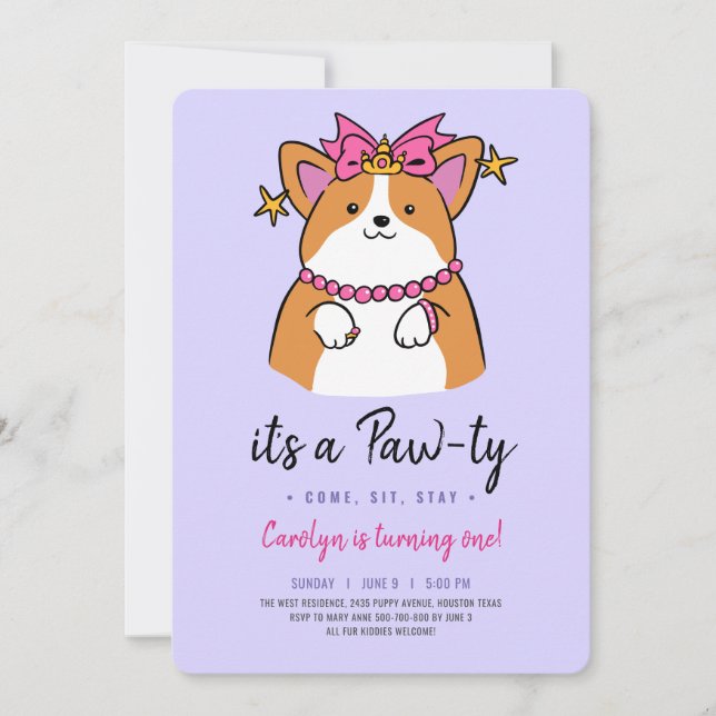 Invitación de cumpleaños de Puppy Pawty (Anverso)