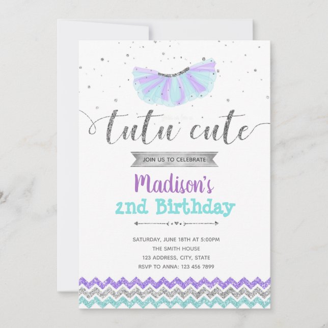 Invitación de cumpleaños de Purple Ballerina (Anverso)