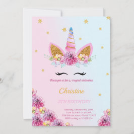 Invitación de cumpleaños de Purple Floral Unicorni