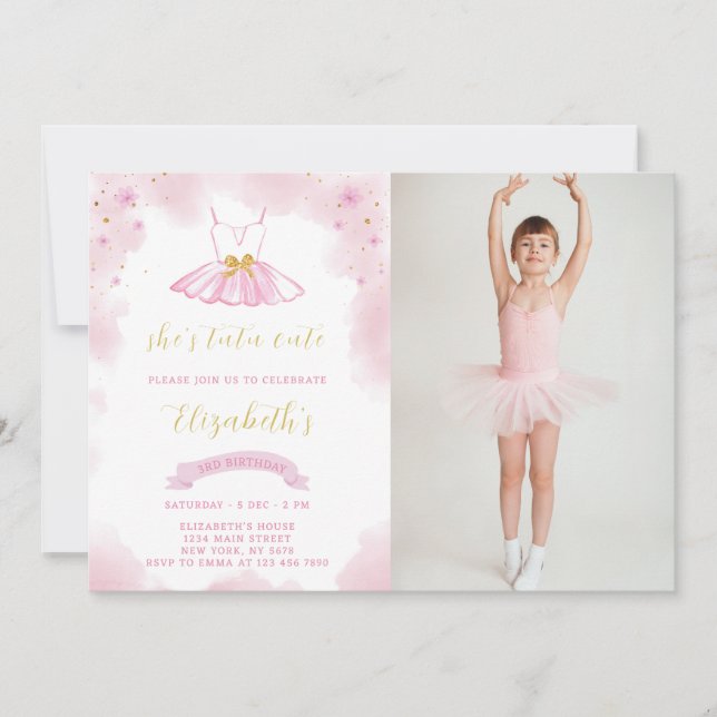 Invitación de cumpleaños de purpurina Ballerina co (Anverso)