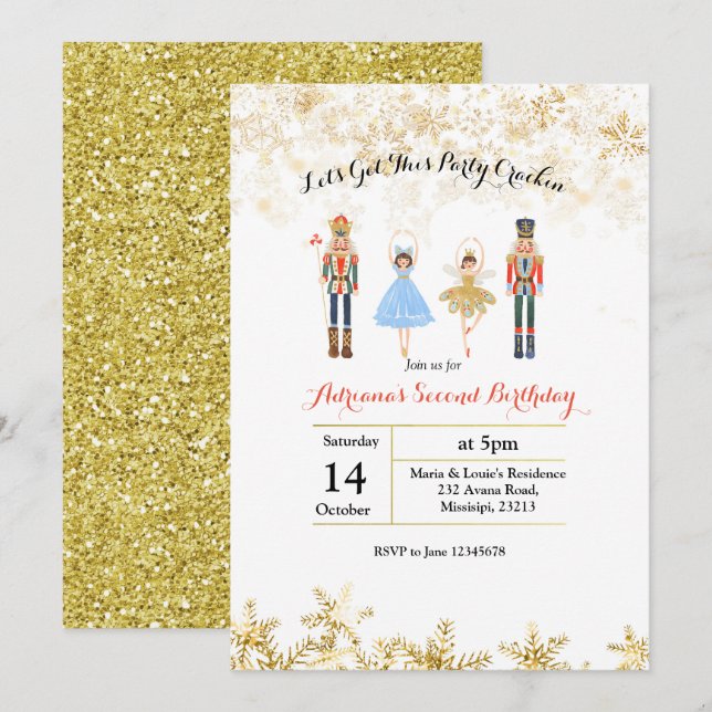 Invitación de cumpleaños de Purpurina de Navidades (Anverso / Reverso)