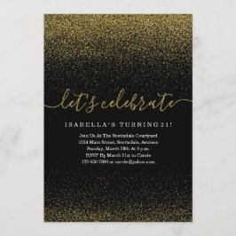 Invitación de cumpleaños de Purpurina de oro