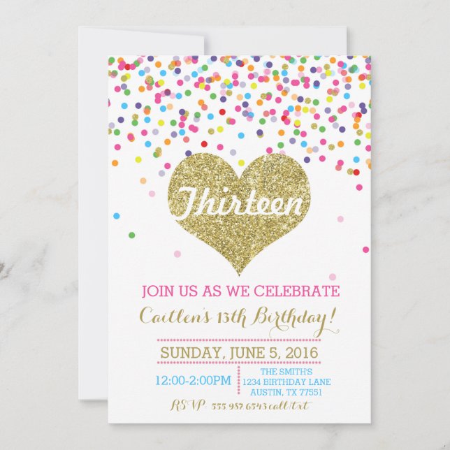 Invitación de cumpleaños de Purpurina de oro de Co (Anverso)
