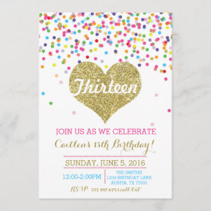 Invitación de cumpleaños de Purpurina de oro de Co