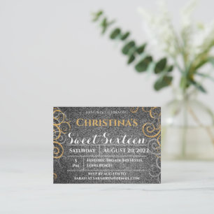 Invitación de cumpleaños de Purpurina de oro y pla