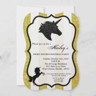 Invitación de cumpleaños de purpurina Gold Unicorn