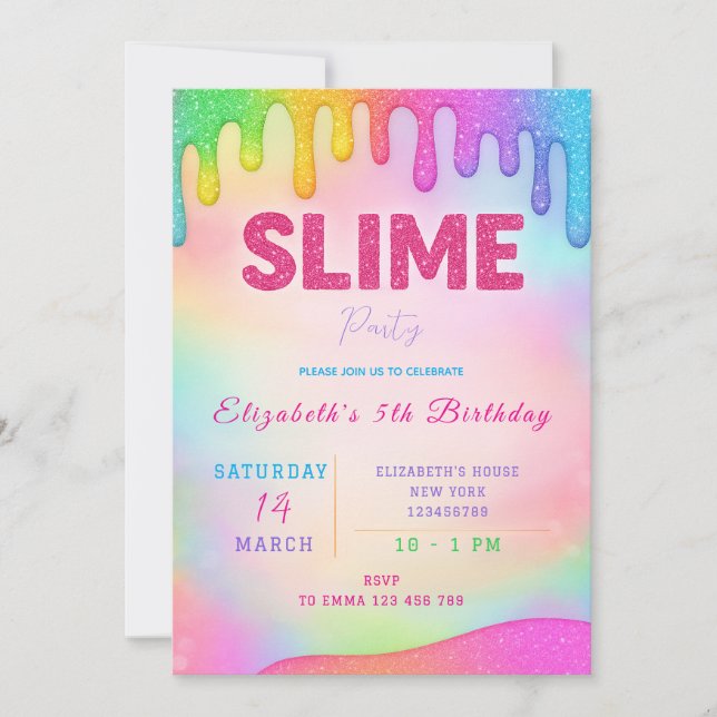 Invitación de cumpleaños de purpurina Slime (Anverso)
