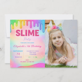 Invitación de cumpleaños de purpurina Slime con fo