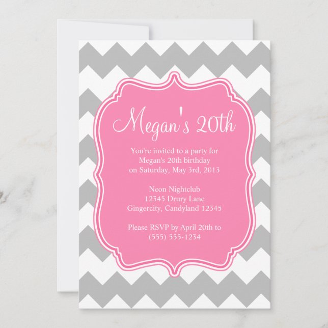 Invitación de cumpleaños de Quatrefoil Chevron Ros (Anverso)