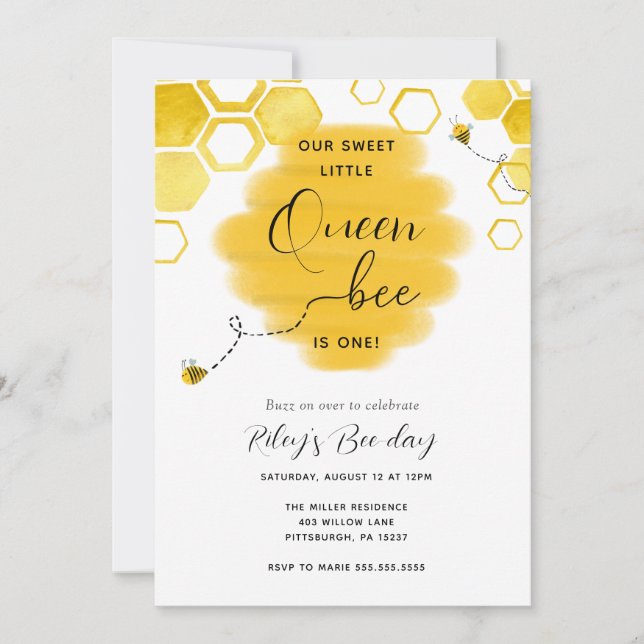 Invitación de cumpleaños de Queen Bee (Anverso)