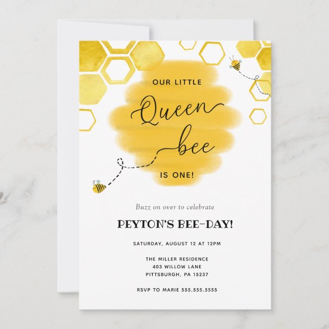 Invitación de cumpleaños de Queen Bee (Anverso)