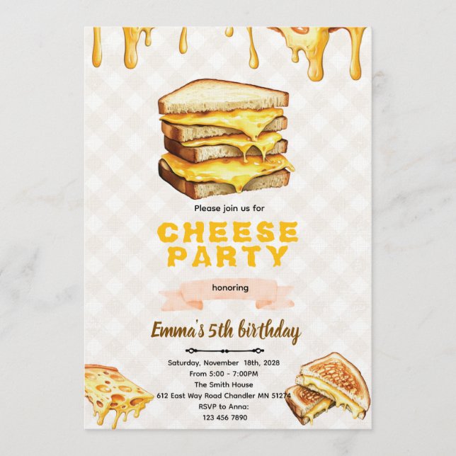 invitación de cumpleaños de queso a la parrilla (Anverso)