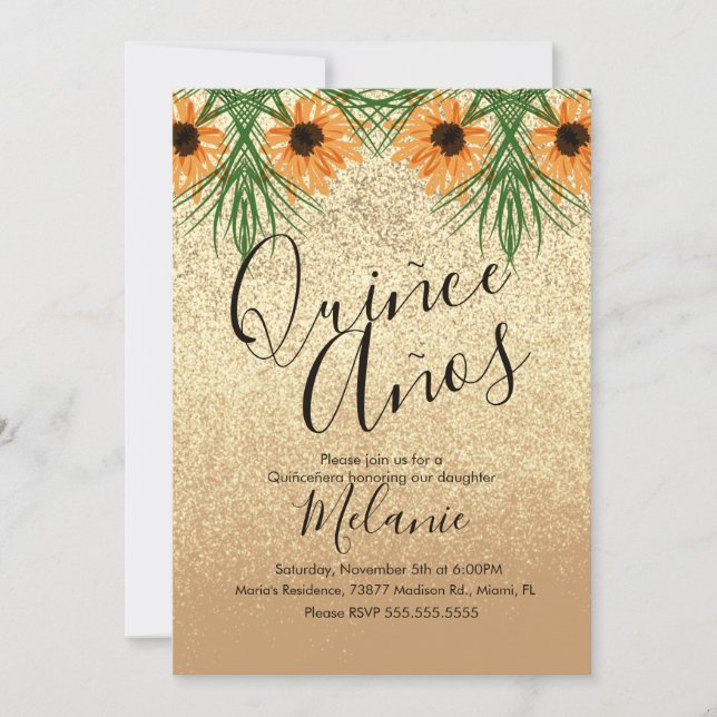 Invitación de cumpleaños de quince falso girasol b (Anverso)
