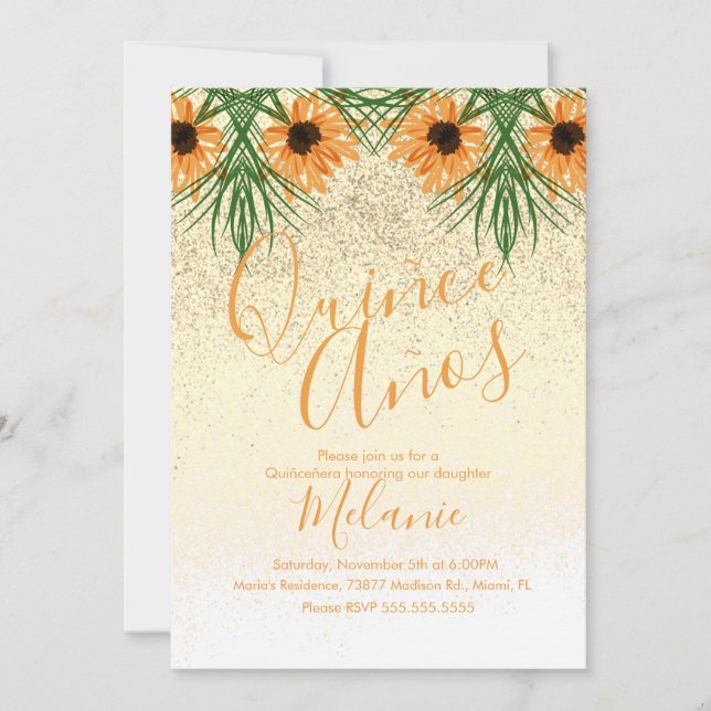 Invitación de cumpleaños de quince girasoles con b (Anverso)
