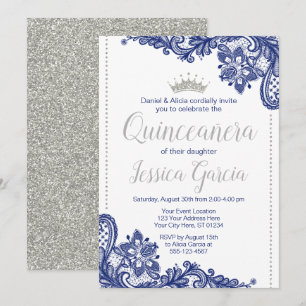 Invitación de cumpleaños de Quinceañera   Azul y p