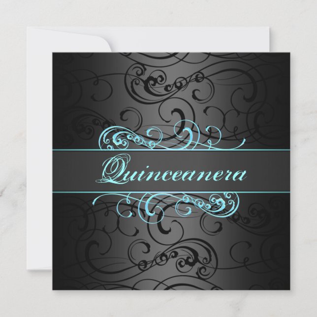 Invitación de cumpleaños de Quinceanera Blue & Bla (Anverso)