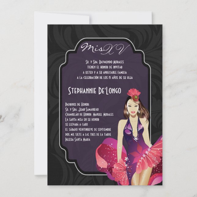 Invitación de cumpleaños de Quinceanera, Chica de  (Anverso)