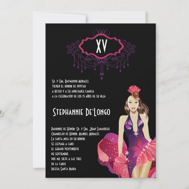 Invitación de cumpleaños de Quinceanera, Chica de  (Anverso)