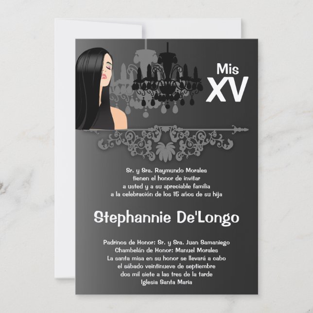 Invitación de cumpleaños de Quinceanera, Chica ele (Anverso)