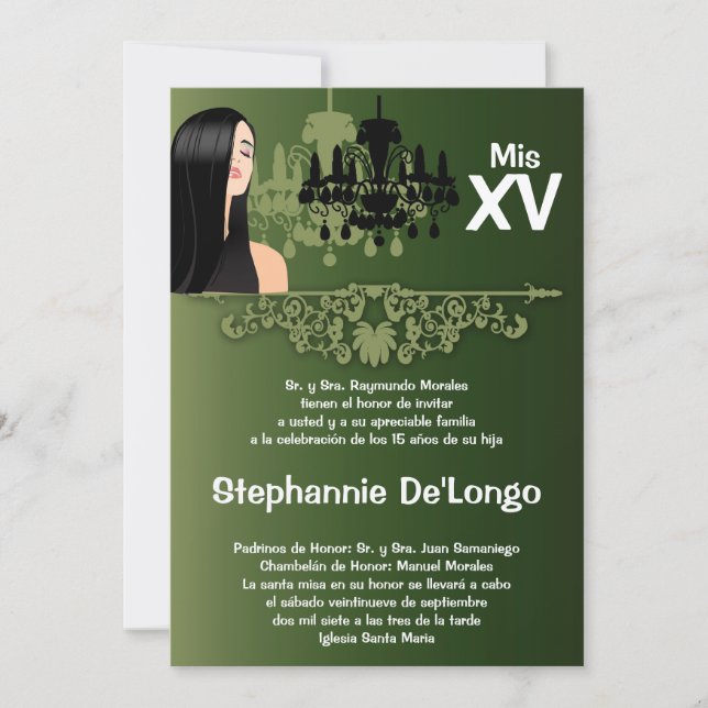 Invitación de cumpleaños de Quinceanera, Chica ele (Anverso)