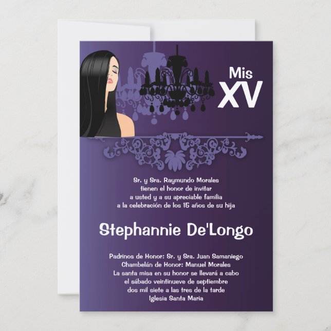 Invitación de cumpleaños de Quinceanera, Chica ele (Anverso)