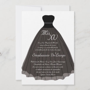 Invitación de cumpleaños de Quinceanera con vestid
