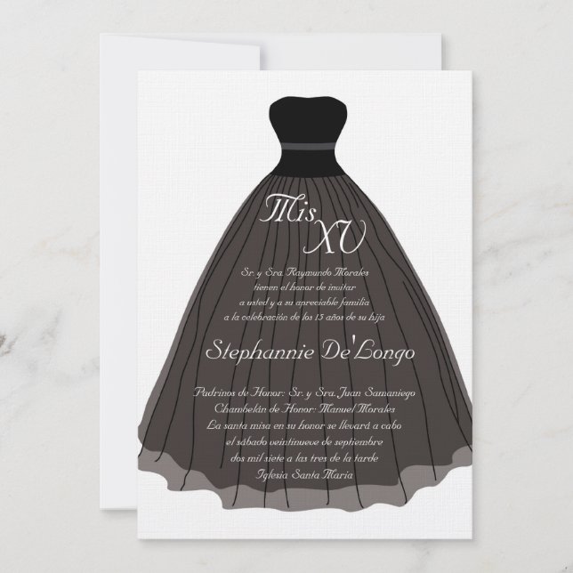 Invitación de cumpleaños de Quinceanera con vestim (Anverso)