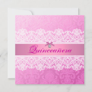 Invitación de cumpleaños de Quinceanera Damask Ros