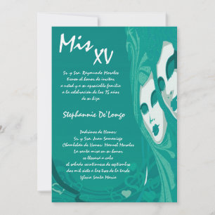 Invitación de cumpleaños de Quinceanera de mascara