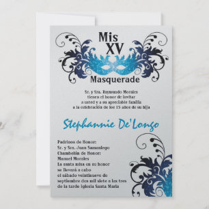 Invitación de cumpleaños de Quinceanera de mascara