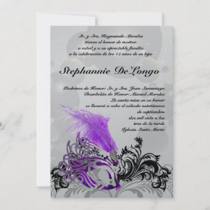 Invitación de cumpleaños de Quinceanera de mascara