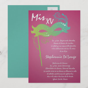 Invitación de cumpleaños de Quinceanera de mascara