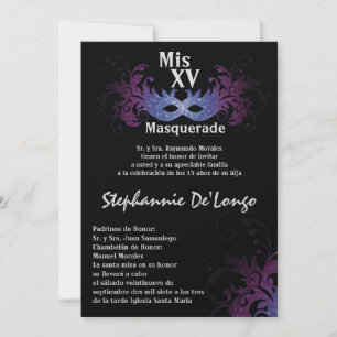 Invitación de cumpleaños de Quinceanera de mascara