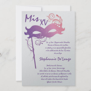 Invitación de cumpleaños de Quinceanera de mascara
