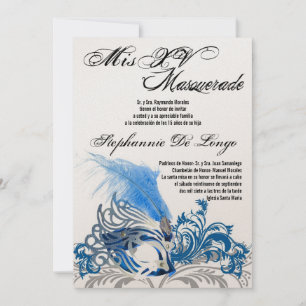 Invitación de cumpleaños de Quinceanera de mascara