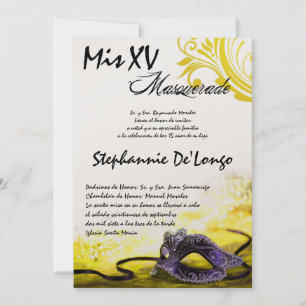 Invitación de cumpleaños de Quinceanera de mascara