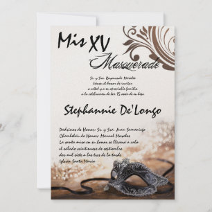 Invitación de cumpleaños de Quinceanera de mascara