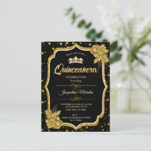 Invitación de cumpleaños de Quinceañera de oro neg
