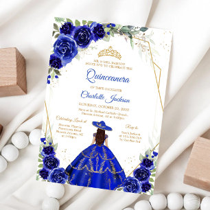 Invitación de cumpleaños de Quinceañera floral azu