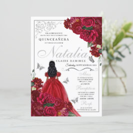 Invitación de cumpleaños de Quinceanera floral roj
