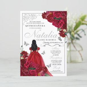 Invitación de cumpleaños de Quinceanera floral roj