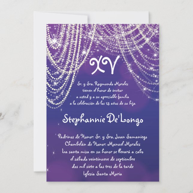 Invitación de cumpleaños de Quinceanera Glitz Glim (Anverso)