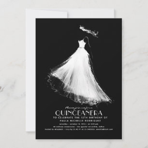 Invitación de cumpleaños de Quinceañera Negro