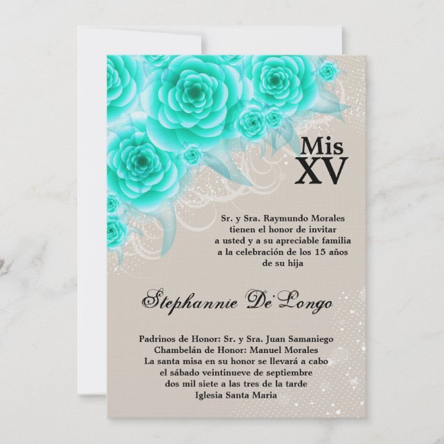 Invitación de cumpleaños de Quinceanera para Rosas (Anverso)