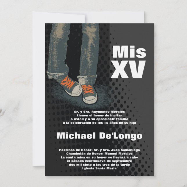 Invitación de cumpleaños de Quinceanera, pavonera, (Anverso)