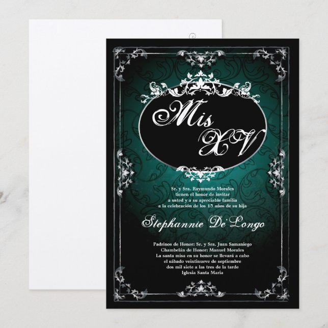 Invitación de cumpleaños de Quinceanera Pendant Br (Anverso / Reverso)