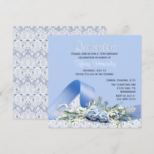 Invitación de cumpleaños de Quinceañera Rosas azul